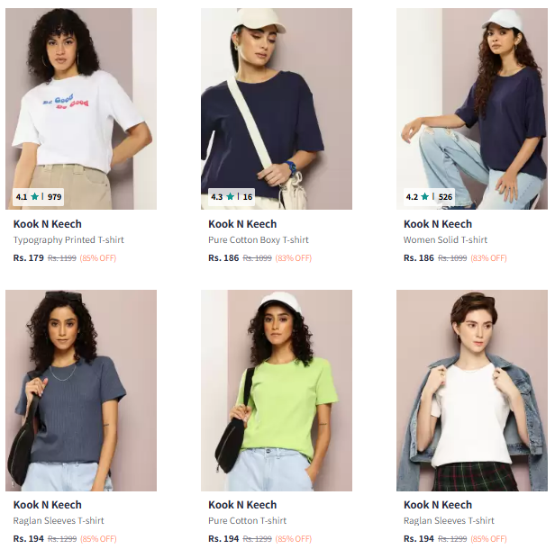 Image of Kook N Keech Brand Women's T-shirt @ Minimum 80% Discount