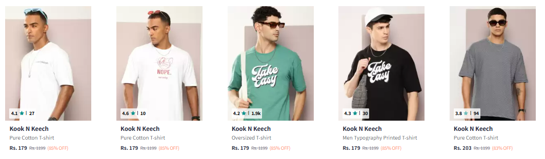 Image of Kook N Keech Men Oversized T Shirt upto 85% Discount