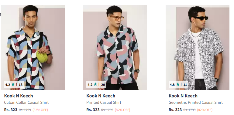 Image of Kook N Keech Men Relaxed Geometric Printed Cuban Collar Casual Shirt Starting Price @₹323