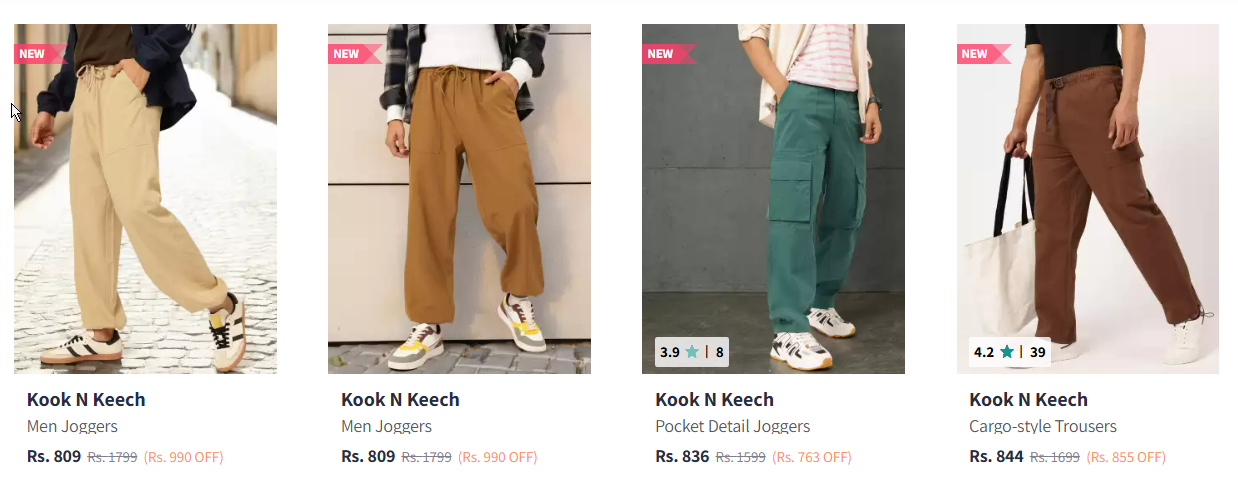 Image of Kook N Keech Men's Joggers up to Starts From ₹809