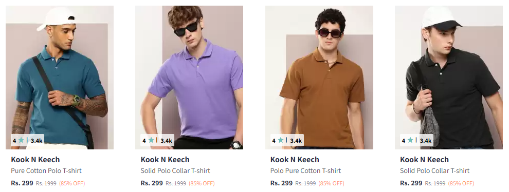 Image of Kook N Keech Polo Collar Pure Cotton T-shirt Starting At @₹219