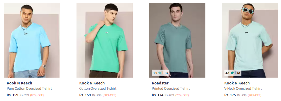 Image of Kook N Keech Pure Cotton Oversized T-shirt Starting at ₹187