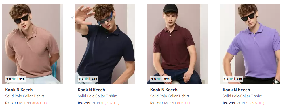 Image of Kook N Keech Solid Polo Collar Pure Cotton T-shirt Starting At @₹219 