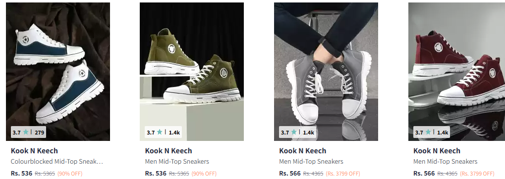 Image of Kook N Keech White Colour blocked Mid-Top Sneakers up to 90% Discount 