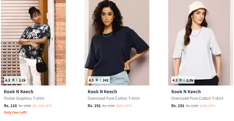 Image of Kook N Keech Women Oversized T-shirt Starting @ ₹116