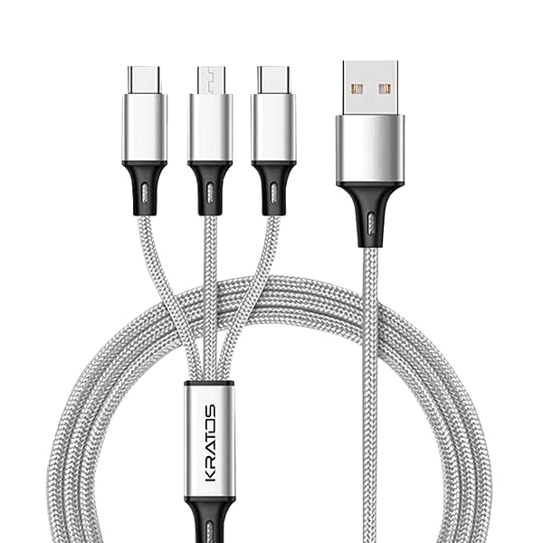 Image of Kratos Unbreakable 1.2 Mtr 3 in 1 Charging Cable.