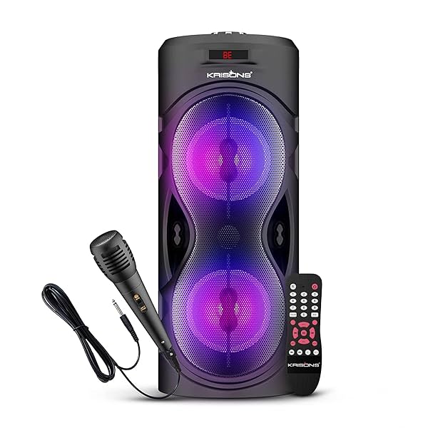 Image of Krisons Cylender 4\' Double Woofer 40W Multi-Media Bluetooth Party Speaker with Wired Mic for Karaoke