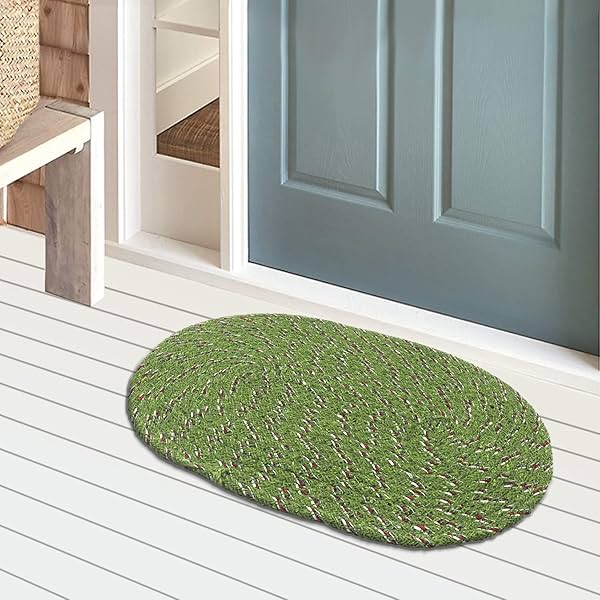 Image of Kuber Industries Cotton Oval Door Mat For Porch/Kitchen/Bathroom/Laundry Room,(Green).