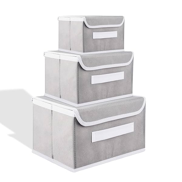 Image of Kuber Industries Drawer Storage Box with Handle | S | M | L | Plain | Pack of 3 | Gray.