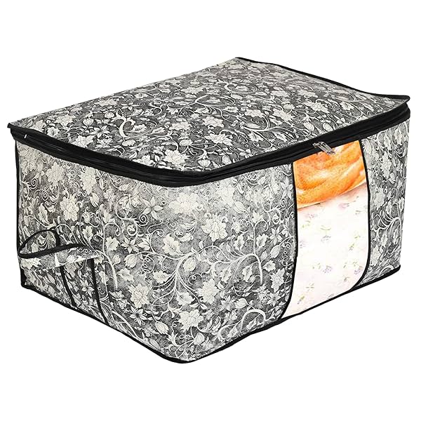 Image of Kuber Industries Flower Print Foldable Woven Underbed Storage Bag