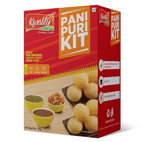 Image of Kwality Pani Puri kit 43 pcs with 2 Different Flavours Sweet and Spicy Pani Powder 150g [Pack 1]