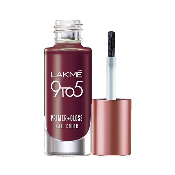 Image of LAKMÉ 9 To 5 Primer + Gloss Glossy Finish Nail Colour, Mulberry Bush, 6 Ml