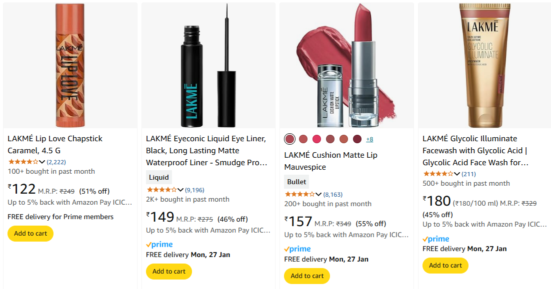 Image of LAKMÉ Beauty Product Starting Price @ ₹122