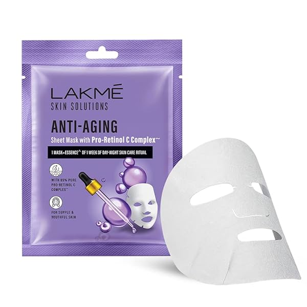 Image of LAKMÉ Solutions Sheet Mask Anti-Aging With Pro Retinol C Complex - 25Ml, Pack Of 1