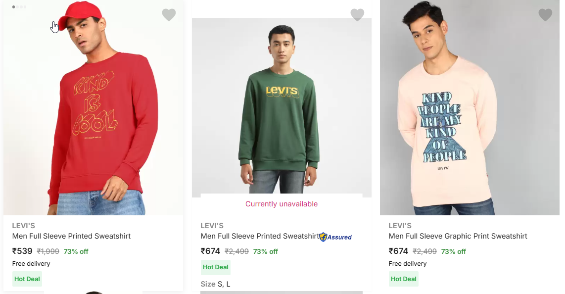 Image of LEVI'S Men Full Sleeve Printed Sweatshirt Starting Price @ ₹539