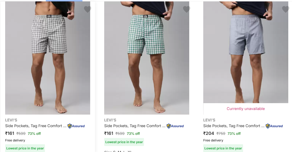 Image of LEVI'S Side Pockets, Tag Free Comfort Cotton Checkered Men Boxer Starting Price @ ₹161