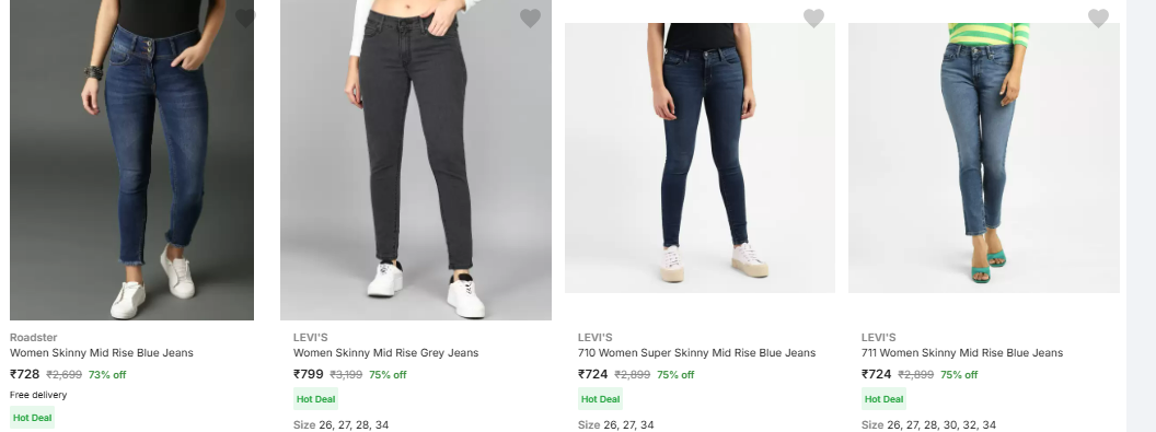 Image of LEVI'S Women Skinny Mid Rise Jeans Minimum 60% Discount