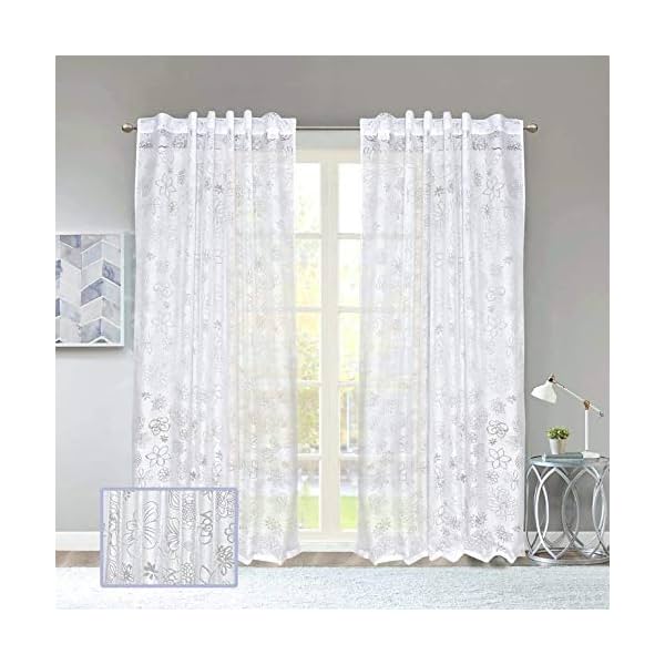 Image of LINENWALAS Floral Net Semi Transparent Door Curtains