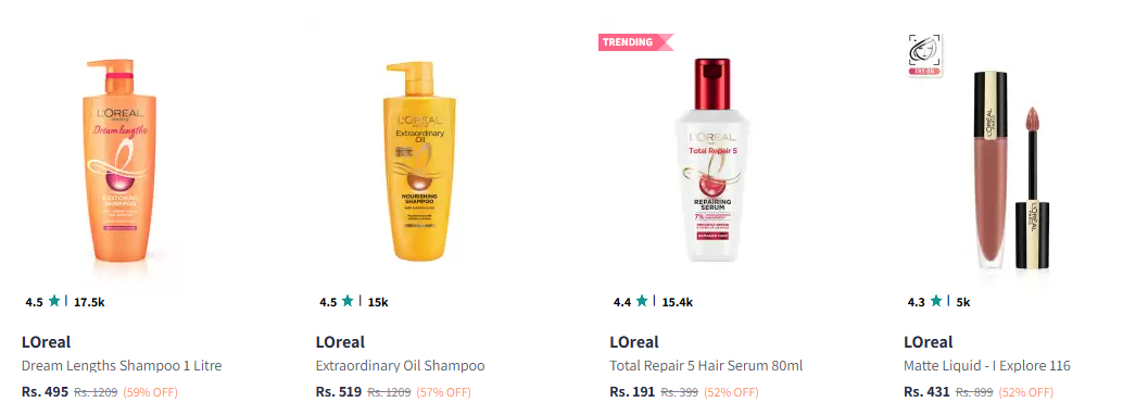 Image of LOreal Paris Shampoo , Serum , Matte Liquid Lipstick up to 59% Discount 