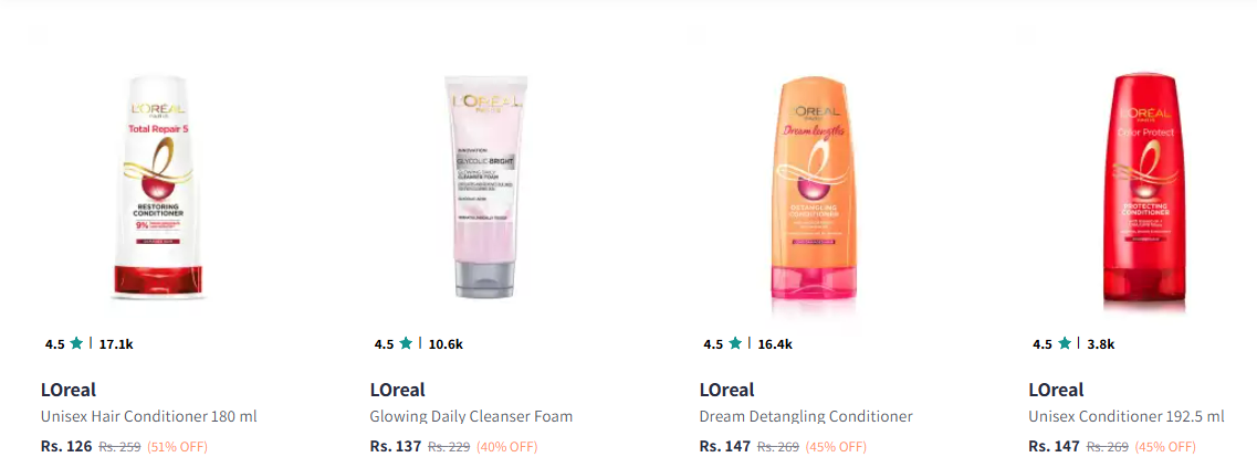 Image of LOreal Paris products Starting at ₹126