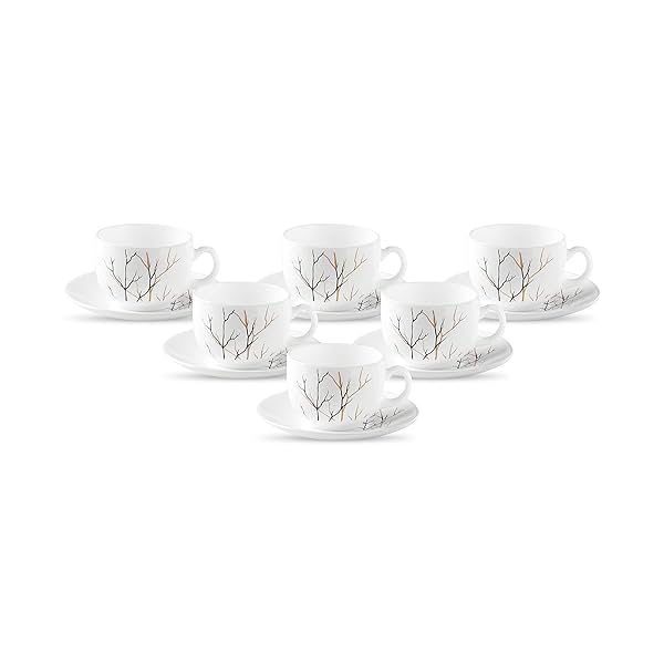 Image of La Opala Diva Opal Glass Cup & Saucer Set, Set Of 12