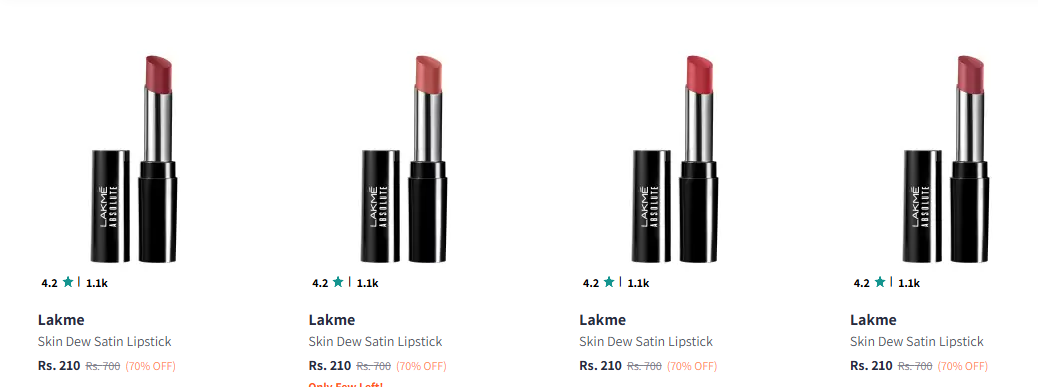 Image of Lakme Absolute Skin Dew Satin Lipstick at minimum 70% Discount 