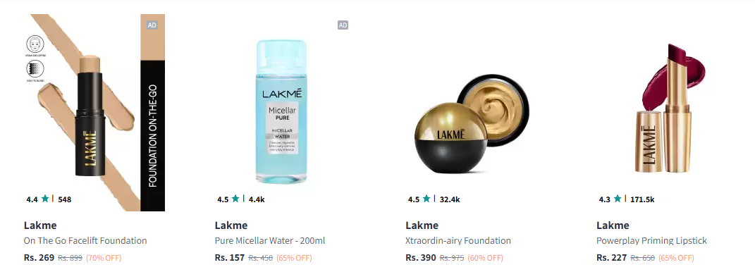 Image of Lakme Beauty Products Minimum 60% Discount