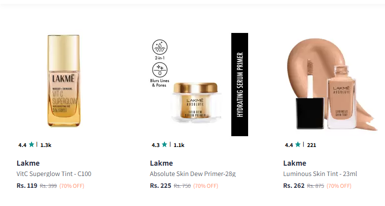 Image of Lakme Beauty Products Minimum 70% Discount