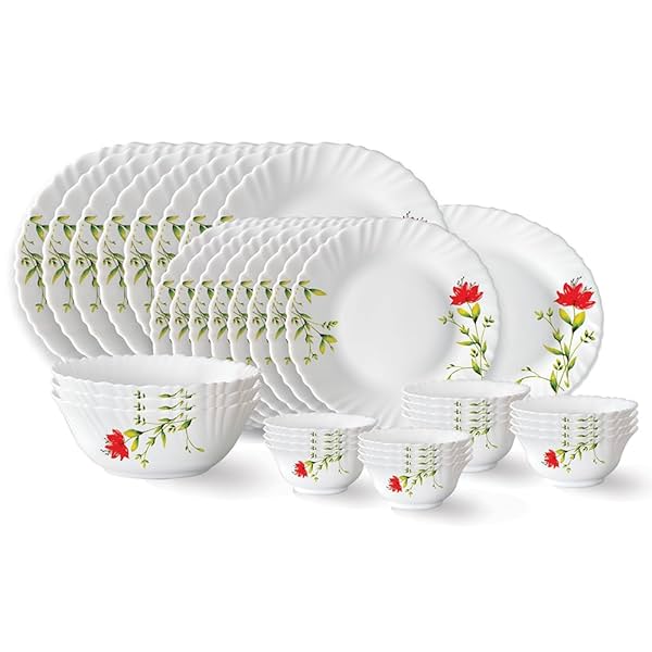 Image of Larah By Borosil Oriental Opalware Dinner Set, 36 Pcs, White