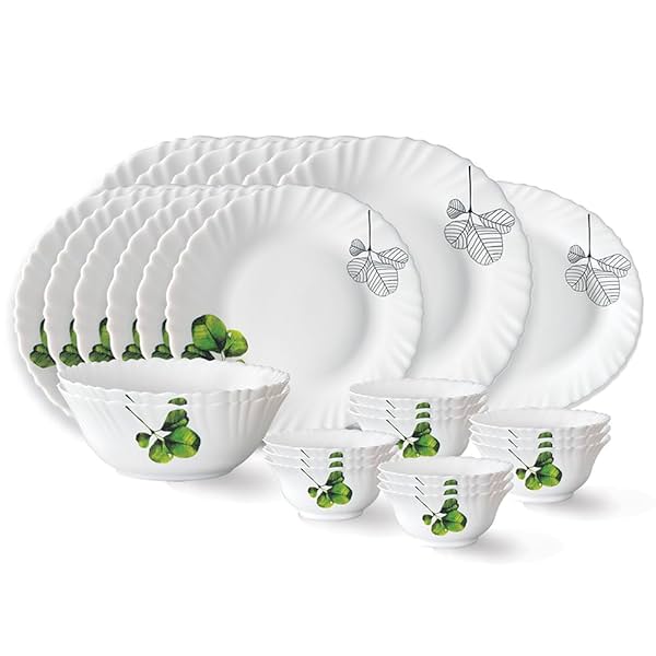 Image of Larah By Borosil Oval Opalware Dinner Set, 27 Pcs, White