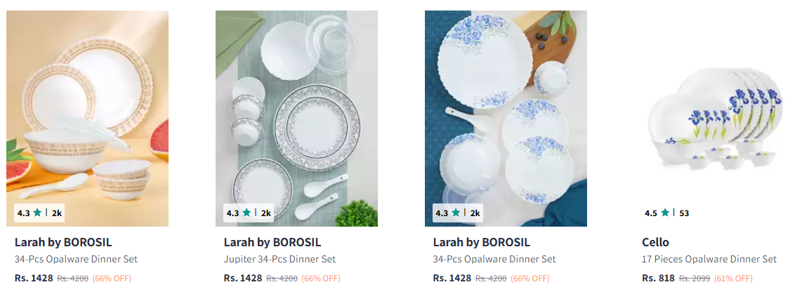 Image of Larah by BOROSIL Arche Jupiter White 34 Pcs Printed Crockery Dinner Set up to 66% Discount 