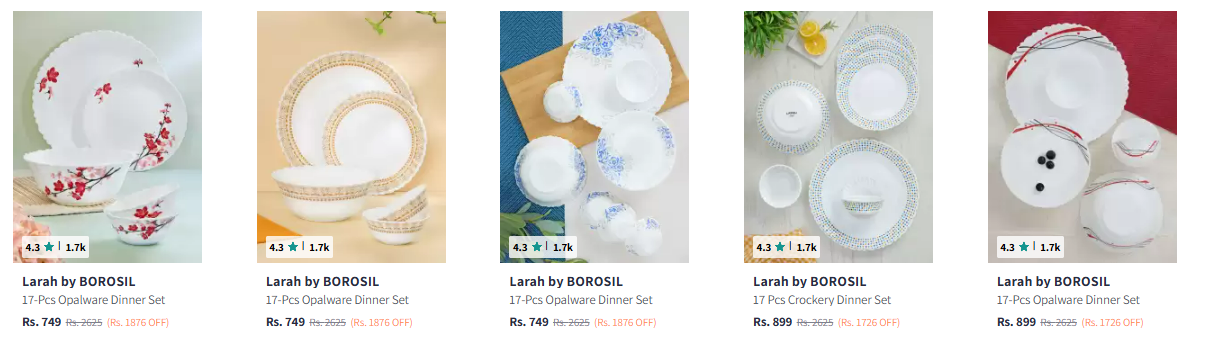 Image of Larah by BOROSIL Dinner Set minimum 60% Discount