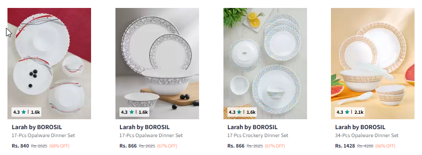 Image of Larah by BOROSIL Nyla Jupiter White & Red 17 Pcs Opalware Crocker Dinner Set Starting Price @ ₹840