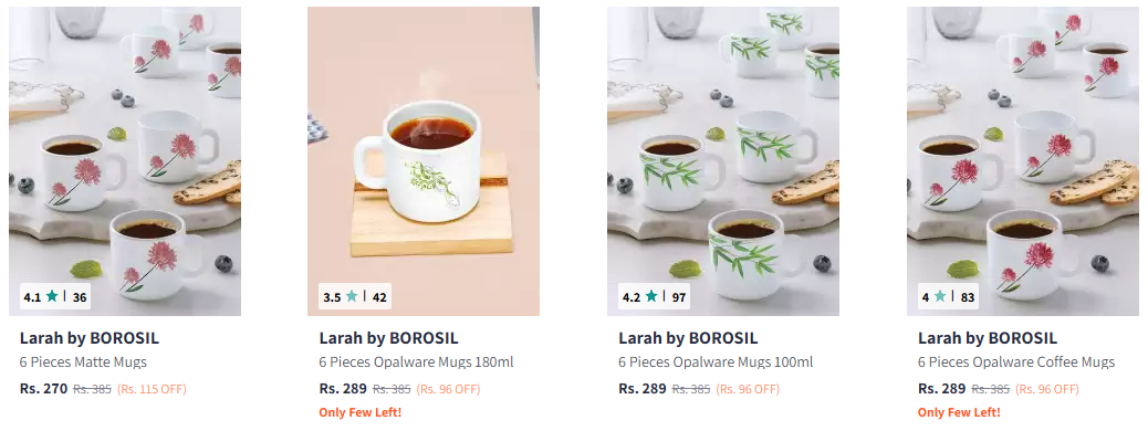 Image of Larah by BOROSIL Pink & White 6 Pieces Mugs 100 ML Starting at ₹270