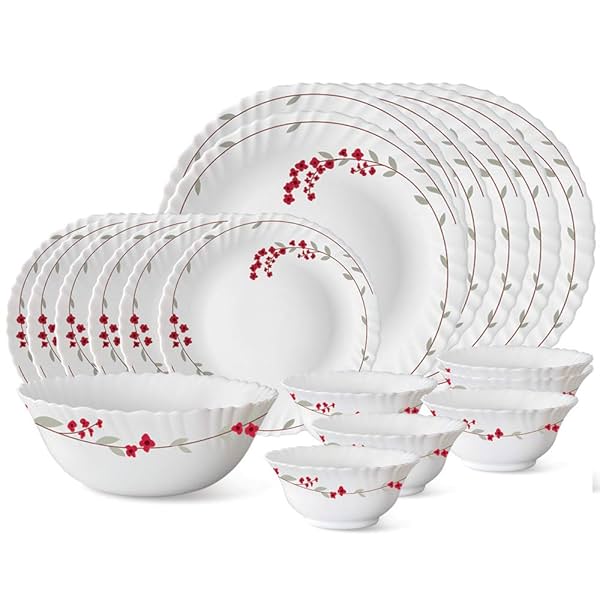 Image of Larah by BOROSIL Verona Opalware Dinner Set (White) - 19-Pieces