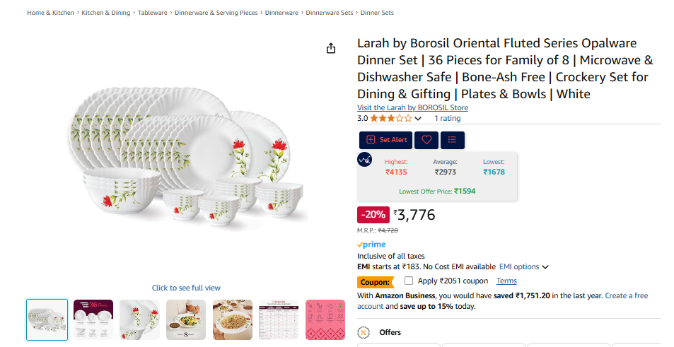 Image of Larah by Borosil 36-piece opalware dinner set