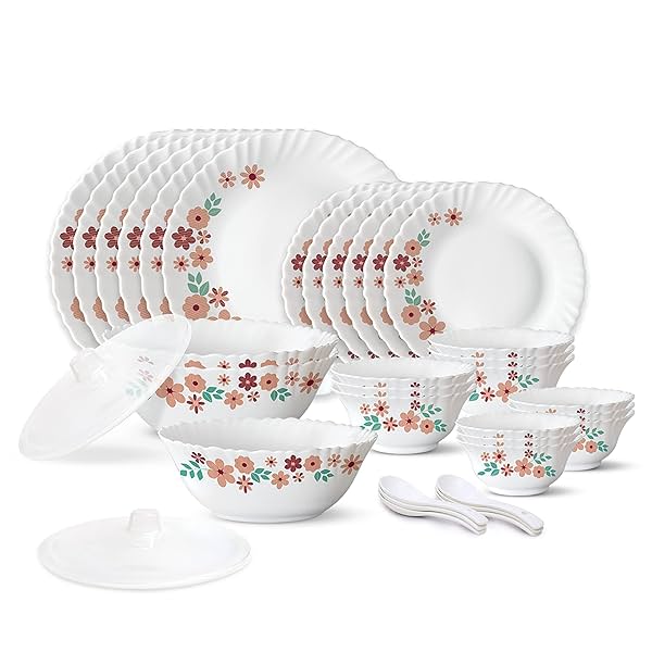 Image of Larah by Borosil Ayana Silk Series Opalware Dinner Set 35Pcs