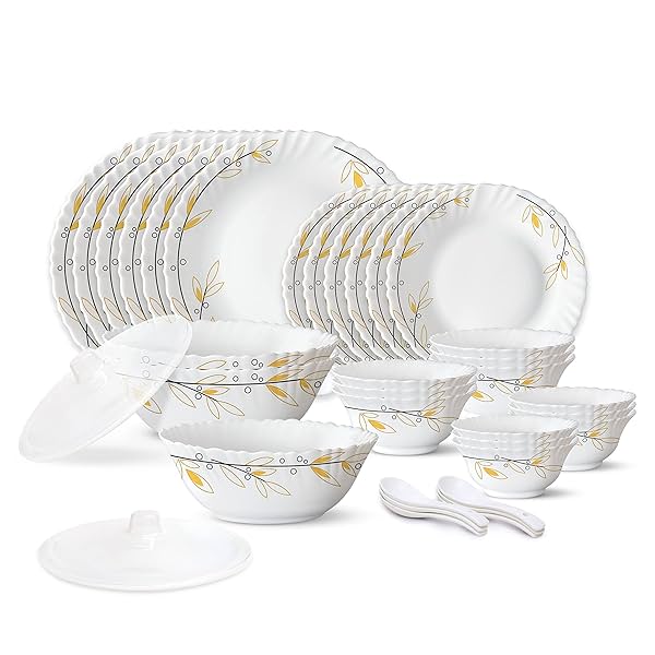 Image of Larah by Borosil Bella Silk Series Opalware Dinner Set | 35 Pieces for Family of 6