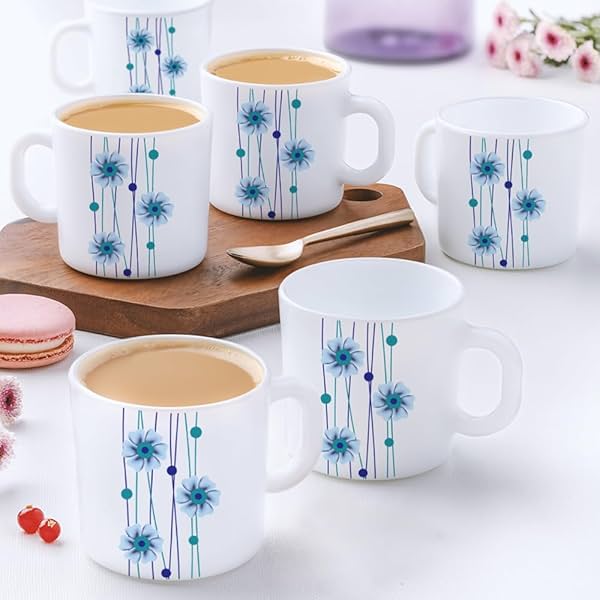 Image of Larah by Borosil Bluebell Opalware Mug, Set of 12 Tea/Coffee Mugs, 180 ml Each