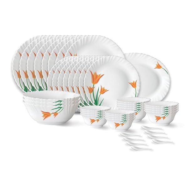 Image of Larah by Borosil Firefly Fluted Series Opalware Dinner Set