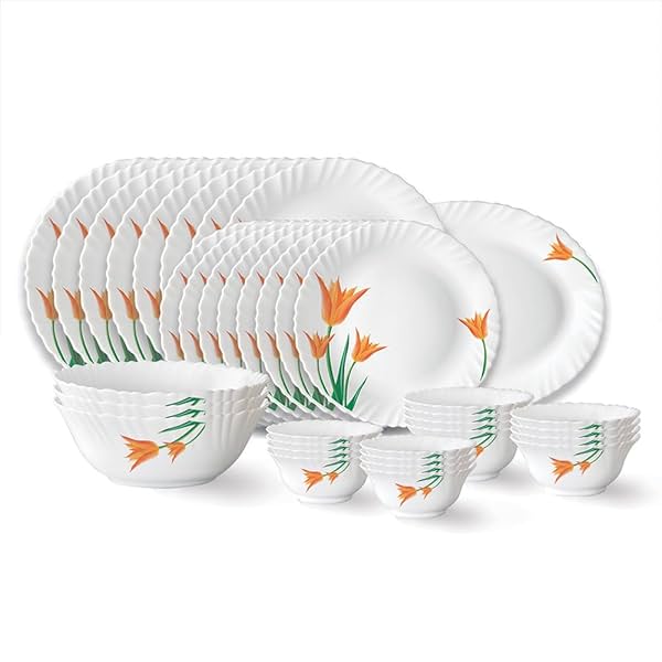 Image of Larah by Borosil Firefly Fluted Series Opalware Dinner Set 