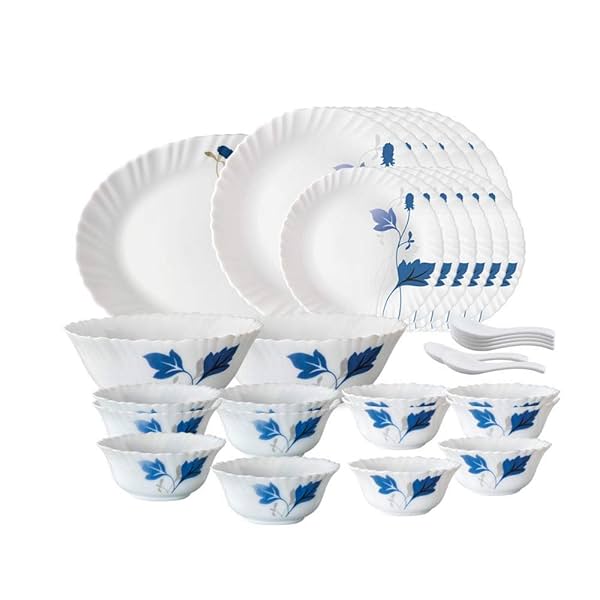 Image of Larah by Borosil Fluted Series Ageria Opalware Dinner Set (33pcs)