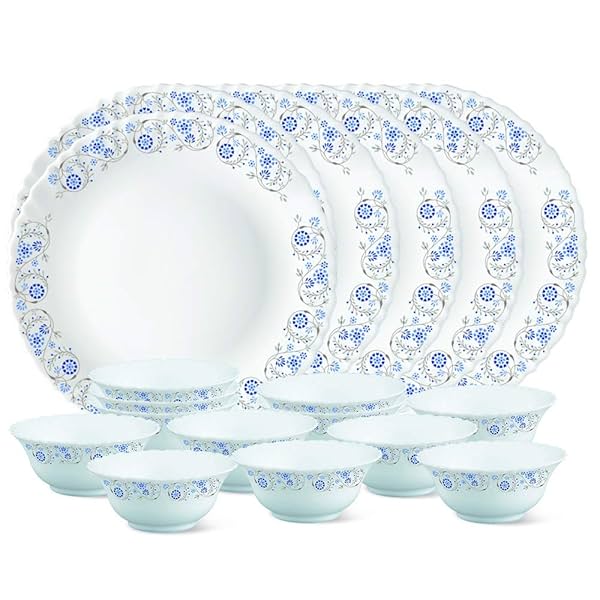 Image of Larah by Borosil Glass MistThali Set (White) - 18 Pieces