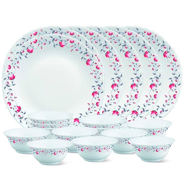 Image of Larah by Borosil Glass PentasThali Set (White) - 18 Pieces