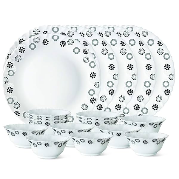 Image of Larah by Borosil Glass UniverseThali Set (White) - 18 Pieces