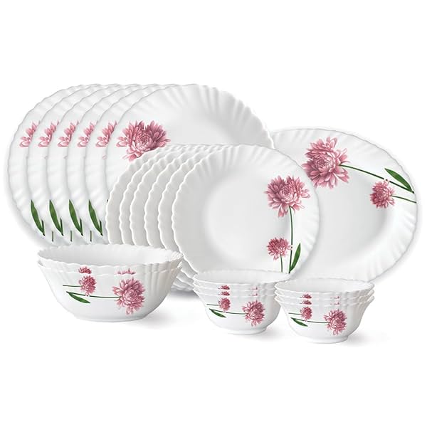 Image of Larah by Borosil Nargis Fluted Series Opalware Dinner Set | 21 Pieces 