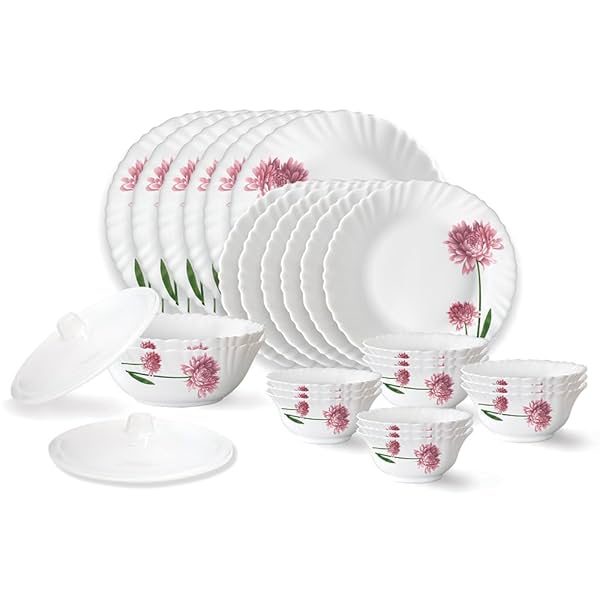 Image of Larah by Borosil Nargis Fluted Series Opalware Dinner Set | 28 Pieces 