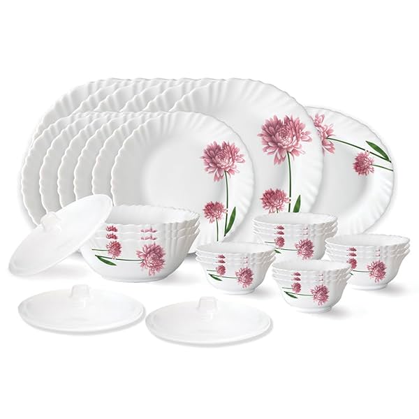 Image of Larah by Borosil Nargis Fluted Series Opalware Dinner Set 31 Pcs White