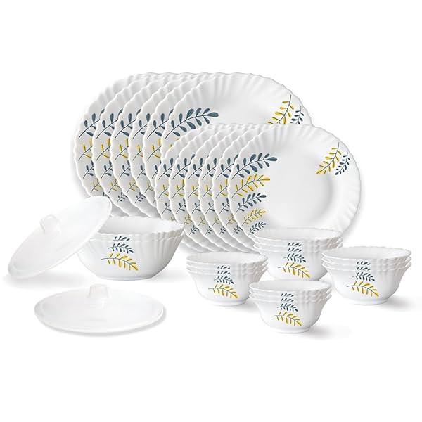 Image of Larah by Borosil Niva Fluted Series Opalware Dinner Set | 28 Pieces