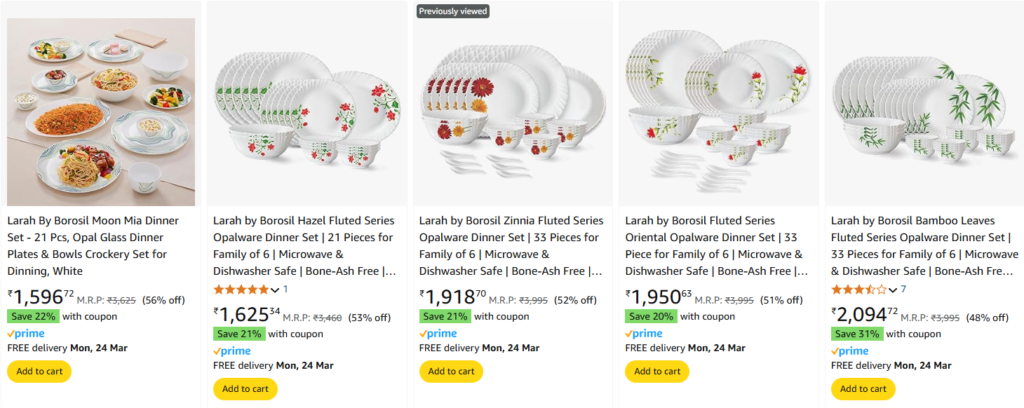 Image of Larah by Borosil Opalware Dinner Set - Minimum 40% Off + Extra Coupon Discount